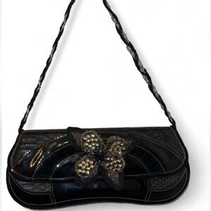 NWT Mary Frances Black Y2K shoulder bag with butterfly detail and rhinestones